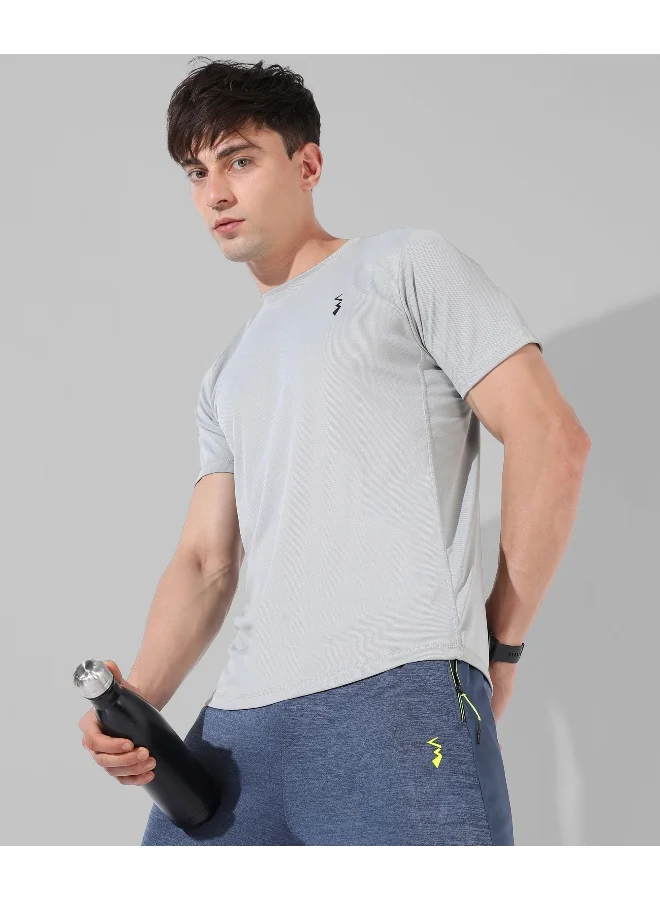 Campus Sutra Men's Solid Grey Regular Fit Activewear T-Shirt