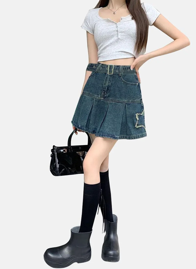 YUNIQEE Blue Solid Denim Mini Skirt