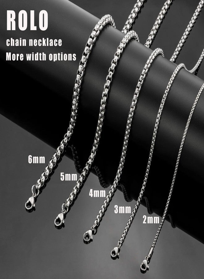 Monily 4 mm 18 Inches Stainless Steel Square Rolo Chain Necklace Round Box Necklace Jewellery for Men Women - Image 3