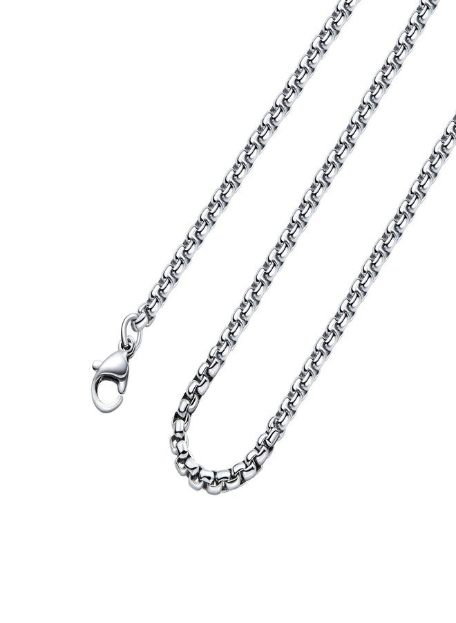 Monily 4 mm 18 Inches Stainless Steel Square Rolo Chain Necklace Round Box Necklace Jewellery for Men Women - Image 1