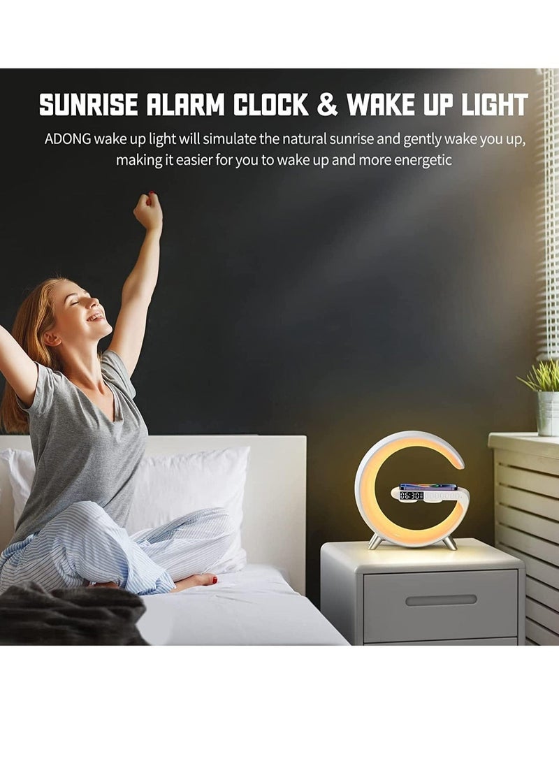 ELTRAZONE مكبر صوت بلوتوث ذكي شاحن هاتف لاسلكي ضوء LED، ضوء ليلي متعدد الوظائف RGB ومحطة شحن، ساعة منبه ذكية لغرفة النوم، مصباح مكتب ذكي يتحكم به عبر التطبيق - Image 3