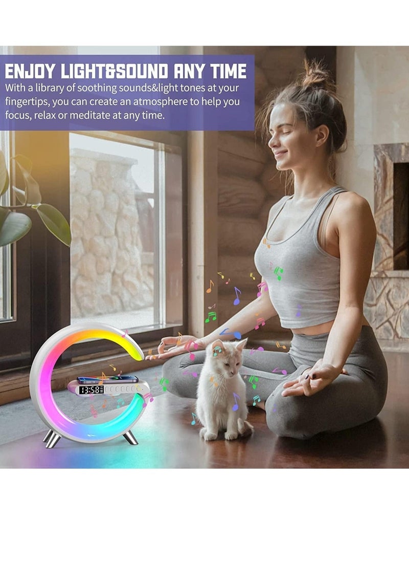 ELTRAZONE مكبر صوت بلوتوث ذكي شاحن هاتف لاسلكي ضوء LED، ضوء ليلي متعدد الوظائف RGB ومحطة شحن، ساعة منبه ذكية لغرفة النوم، مصباح مكتب ذكي يتحكم به عبر التطبيق - Image 5