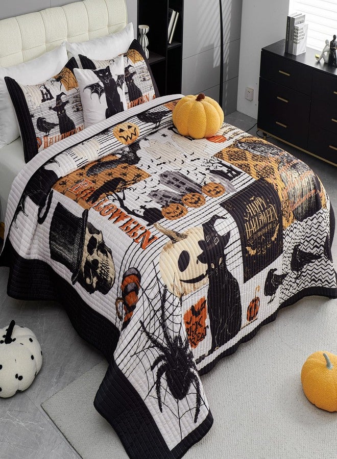 EVENHUG Halloween Theme Queen Size Quilt Bedding Set with 3 Pillow Shams Lightweight Soft Bedspread Coverlet Halloween Holiday Bed Cover for Bedroom Home Decoration (4 Pieces) - Image 5