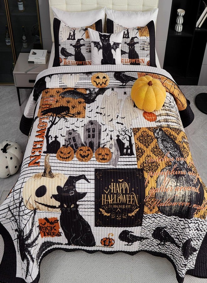 EVENHUG Halloween Theme Queen Size Quilt Bedding Set with 3 Pillow Shams Lightweight Soft Bedspread Coverlet Halloween Holiday Bed Cover for Bedroom Home Decoration (4 Pieces) - Image 3