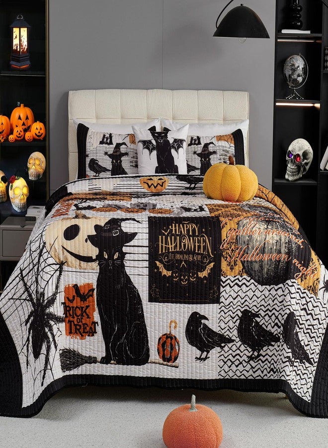 EVENHUG Halloween Theme Queen Size Quilt Bedding Set with 3 Pillow Shams Lightweight Soft Bedspread Coverlet Halloween Holiday Bed Cover for Bedroom Home Decoration (4 Pieces) - Image 4