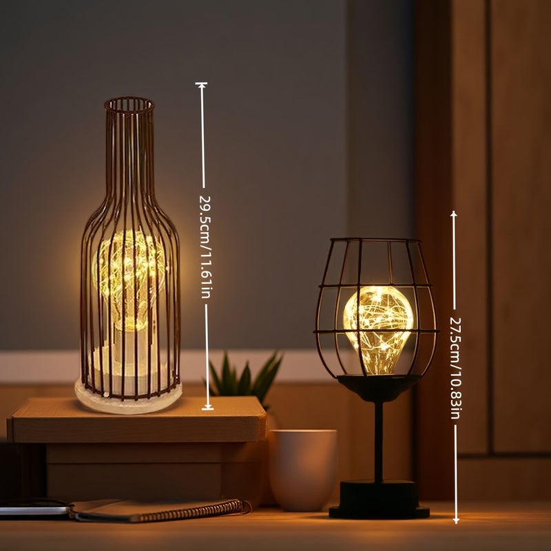 Cup Art Lamp and Wine Bottle Decorative Light Black Wine Bottle Style Vintage Holiday Led Lighting Powered By 3 AA Batteries Batteries Not Included Suitable For Wedding Party Christmas Easter Eid Birthday Gift - Image 3