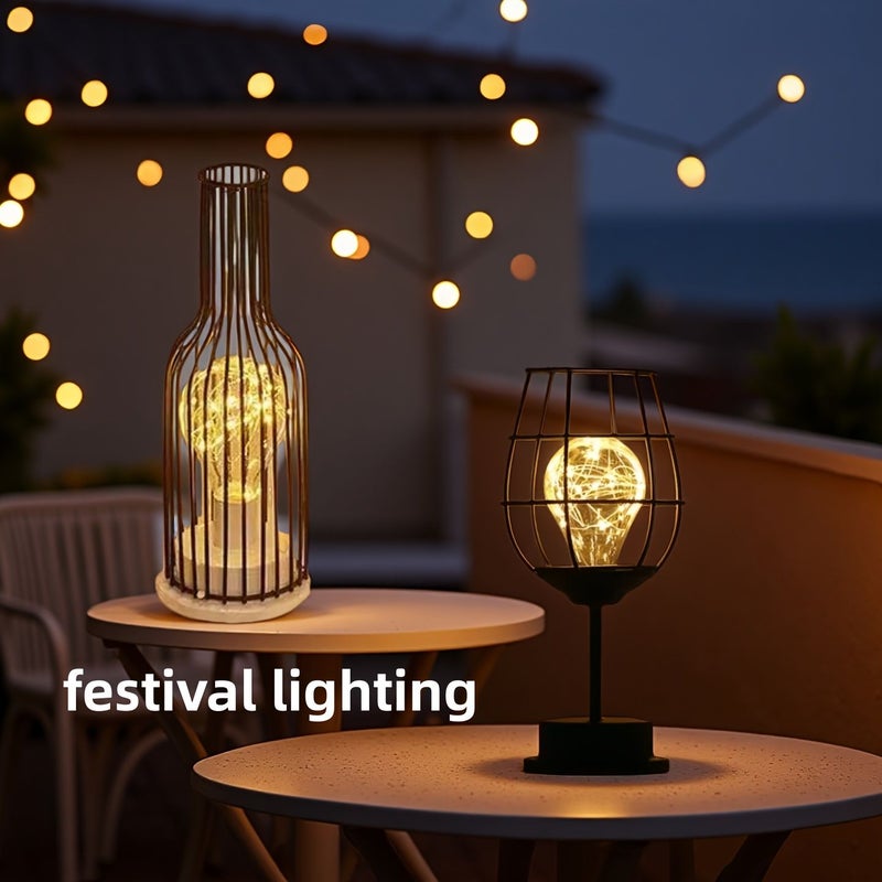 Cup Art Lamp and Wine Bottle Decorative Light Black Wine Bottle Style Vintage Holiday Led Lighting Powered By 3 AA Batteries Batteries Not Included Suitable For Wedding Party Christmas Easter Eid Birthday Gift - Image 2