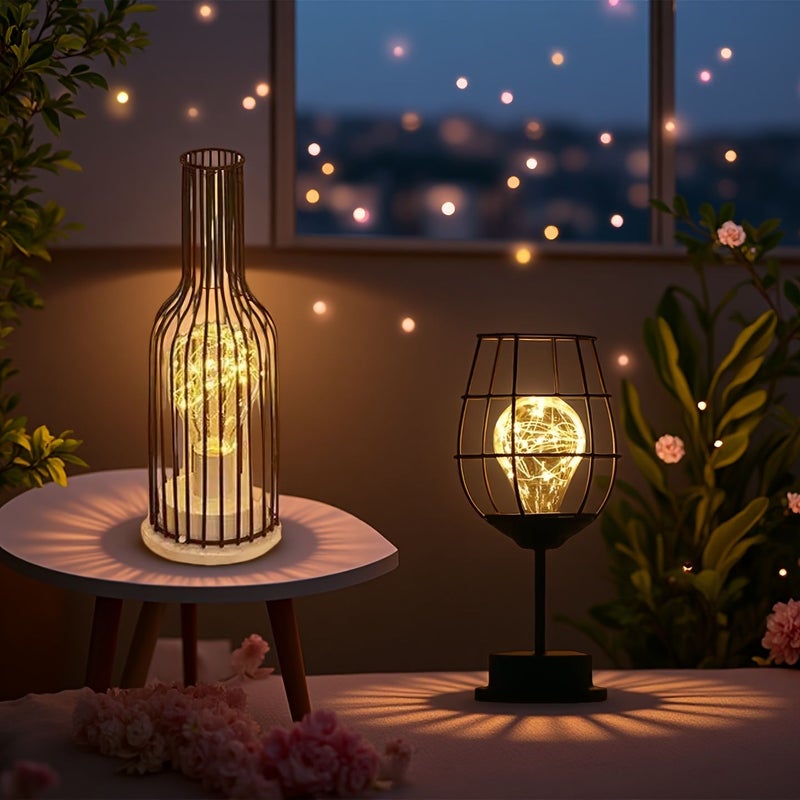 Cup Art Lamp and Wine Bottle Decorative Light Black Wine Bottle Style Vintage Holiday Led Lighting Powered By 3 AA Batteries Batteries Not Included Suitable For Wedding Party Christmas Easter Eid Birthday Gift - Image 1