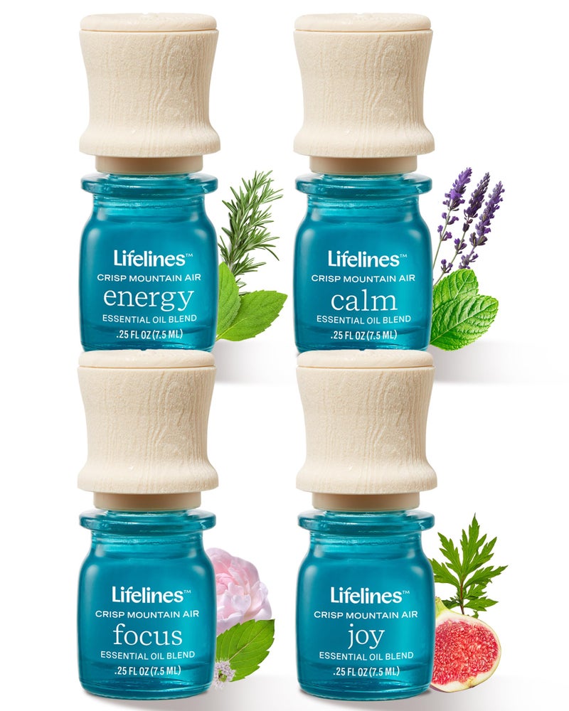 Lifelines Essential Oil Blends, 4-Pack - Blended Essential Oils with Precision Pump for Aromatherapy Diffusers - Long-Lasting Scented Fragrance - Crisp Mountain Air (Joy, Calm, Focus & Energy) - Image 1