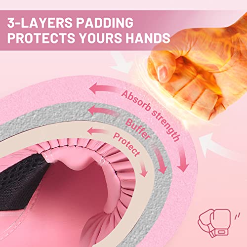 FIVING Pro Style Boxing Gloves for Women, PU Leather, Training Muay Thai,Sparring,Fighting Kickboxing,Adult Heavy Punching Bag Gloves Mitts Focus Pad Workout for Ladies (New Pink, 8oz) - Image 3