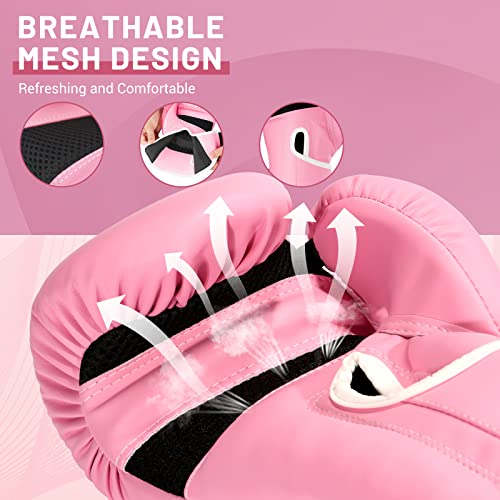 FIVING Pro Style Boxing Gloves for Women, PU Leather, Training Muay Thai,Sparring,Fighting Kickboxing,Adult Heavy Punching Bag Gloves Mitts Focus Pad Workout for Ladies (New Pink, 8oz) - Image 4