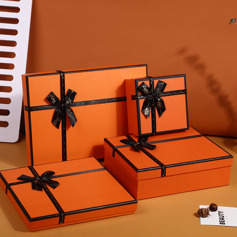 Simple Orange Silk Scarf Heaven And Earth Cover Gift Packaging Box Exquisite Gift Box Clothing Skin Care Products Light Luxury Gift Box - Image 1