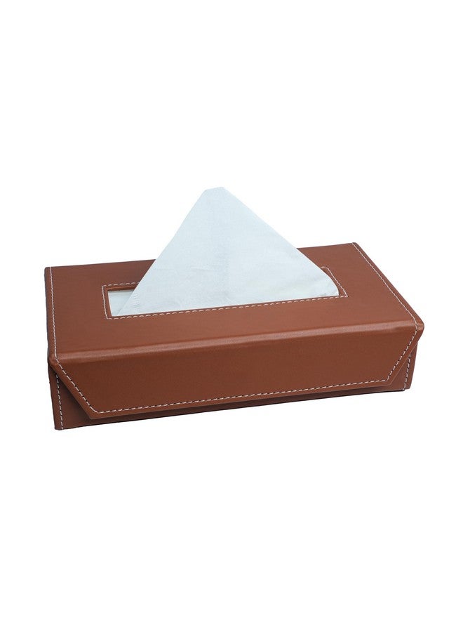 LEEZEL Tissue Box Holder - Tissue Holder - Car Tissue Box Holder - Tissue Dispenser for Bathroom - Leather Tissue Box - Napkin Box (Complementary- 2 Ply 100 Pulls Facial Tissue) (Tan) - Image 1