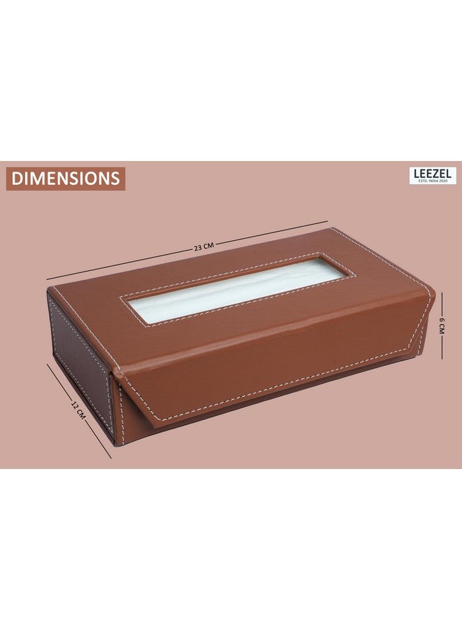 LEEZEL Tissue Box Holder - Tissue Holder - Car Tissue Box Holder - Tissue Dispenser for Bathroom - Leather Tissue Box - Napkin Box (Complementary- 2 Ply 100 Pulls Facial Tissue) (Tan) - Image 2