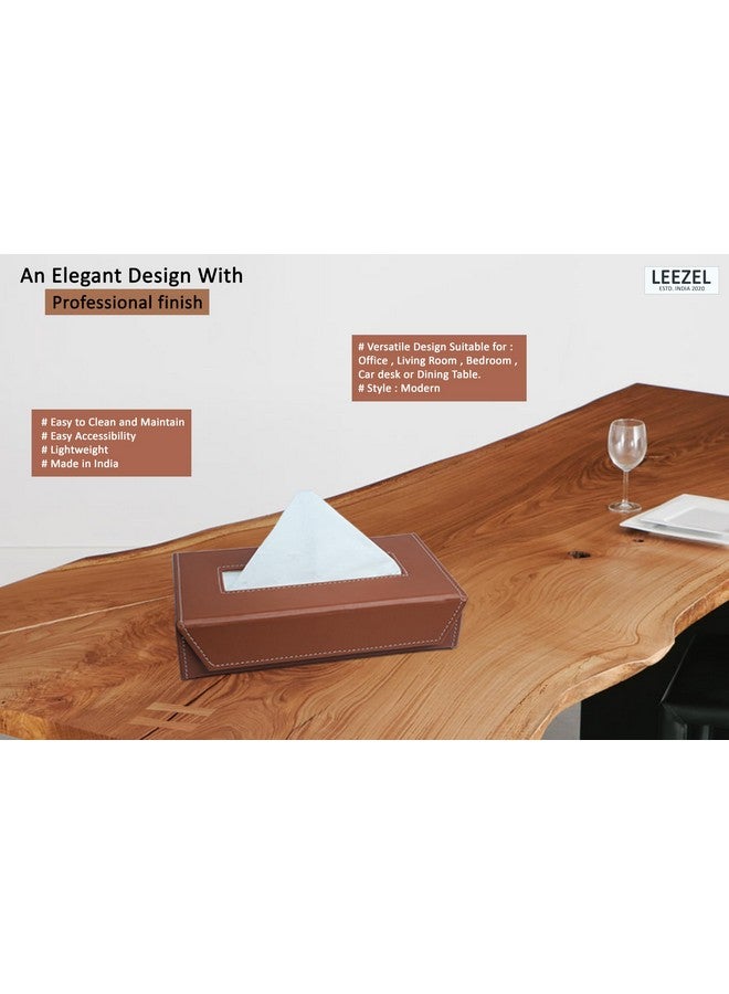 LEEZEL Tissue Box Holder - Tissue Holder - Car Tissue Box Holder - Tissue Dispenser for Bathroom - Leather Tissue Box - Napkin Box (Complementary- 2 Ply 100 Pulls Facial Tissue) (Tan) - Image 4