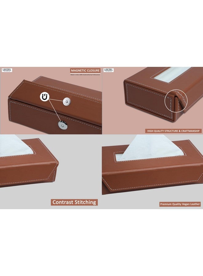 LEEZEL Tissue Box Holder - Tissue Holder - Car Tissue Box Holder - Tissue Dispenser for Bathroom - Leather Tissue Box - Napkin Box (Complementary- 2 Ply 100 Pulls Facial Tissue) (Tan) - Image 5