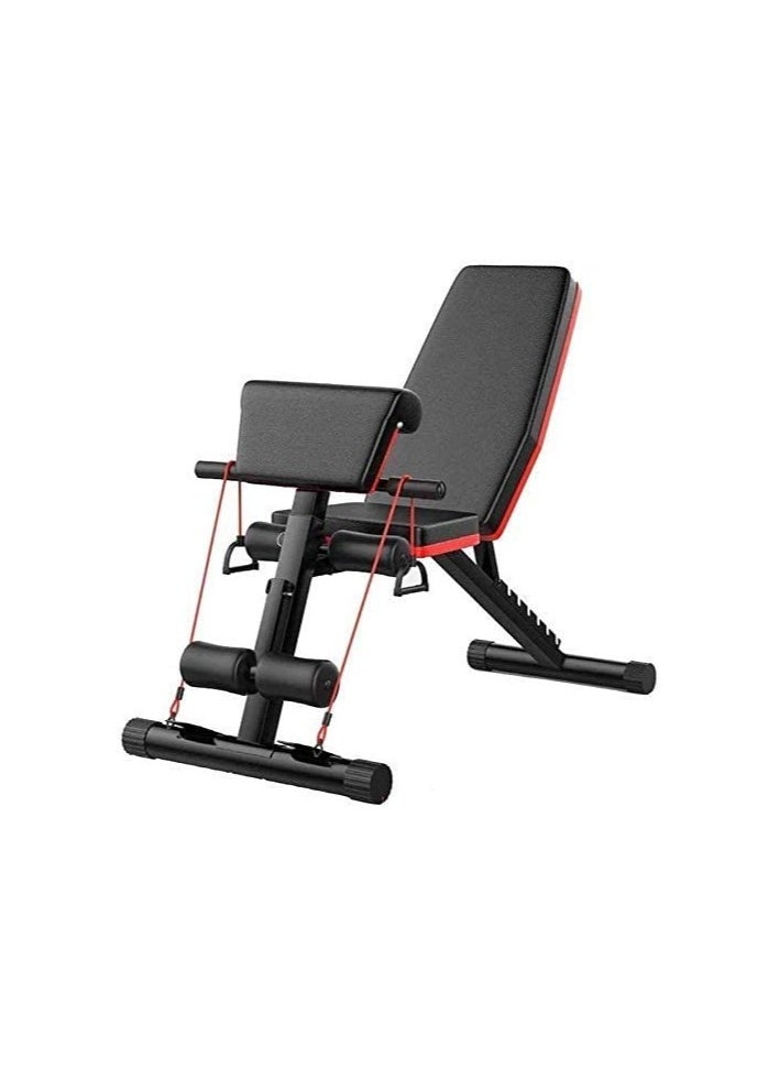 Generic - KUYING adjustable folding weight bench, folding incline down exercise bench 250KG sit-up bench with resistance band, multi-functional bench for full body exercise home fitness equipment for full body exercise, 3 seconds folding, suitable for exercise, incline, flat, sit-up - Image 1
