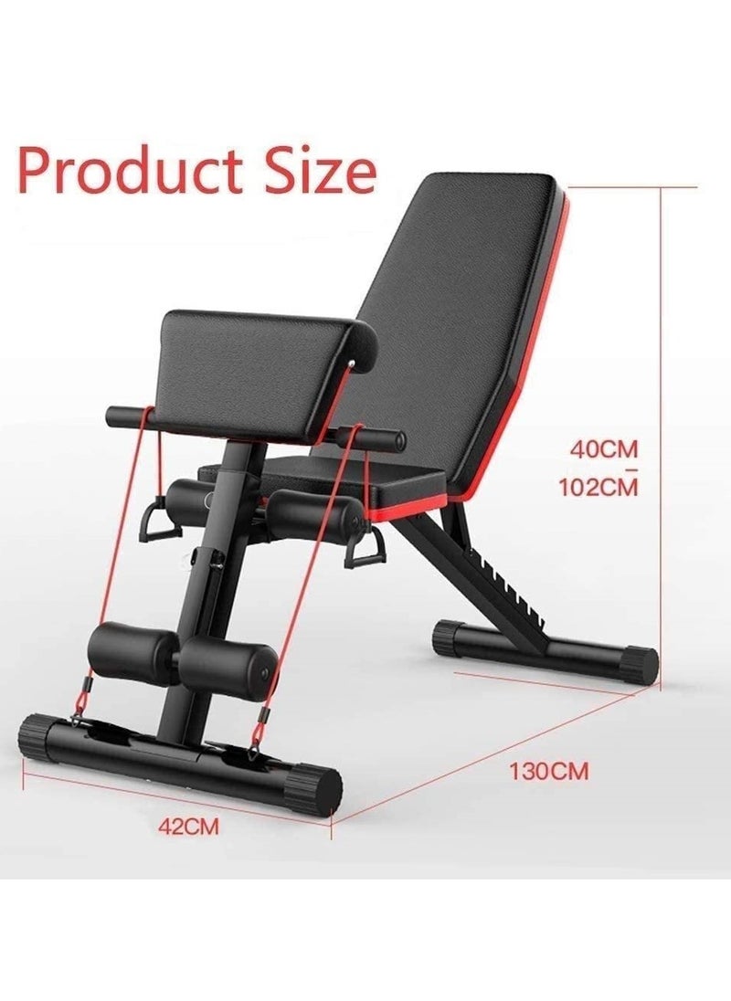 Generic - KUYING adjustable folding weight bench, folding incline down exercise bench 250KG sit-up bench with resistance band, multi-functional bench for full body exercise home fitness equipment for full body exercise, 3 seconds folding, suitable for exercise, incline, flat, sit-up - Image 1