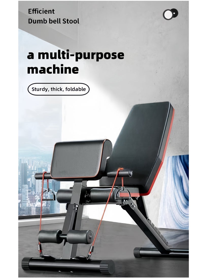 Generic - KUYING adjustable folding weight bench, folding incline down exercise bench 250KG sit-up bench with resistance band, multi-functional bench for full body exercise home fitness equipment for full body exercise, 3 seconds folding, suitable for exercise, incline, flat, sit-up - Image 1