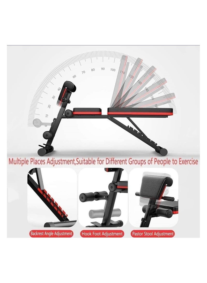 Generic - KUYING adjustable folding weight bench, folding incline down exercise bench 250KG sit-up bench with resistance band, multi-functional bench for full body exercise home fitness equipment for full body exercise, 3 seconds folding, suitable for exercise, incline, flat, sit-up - Image 1