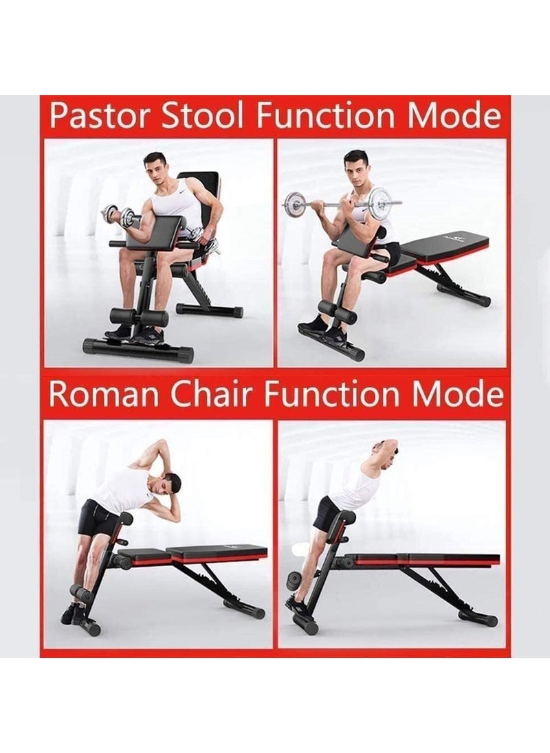 Generic - KUYING adjustable folding weight bench, folding incline down exercise bench 250KG sit-up bench with resistance band, multi-functional bench for full body exercise home fitness equipment for full body exercise, 3 seconds folding, suitable for exercise, incline, flat, sit-up - Image 1