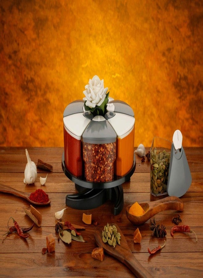 Lucc1n 60 Degree Revolving Round Shape Transparent Pack of 6 Piece Jar Spice Rack/Container (Single Layer, Multicolor) - Image 3