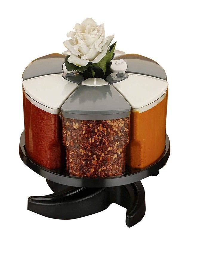 Lucc1n 60 Degree Revolving Round Shape Transparent Pack of 6 Piece Jar Spice Rack/Container (Single Layer, Multicolor) - Image 1