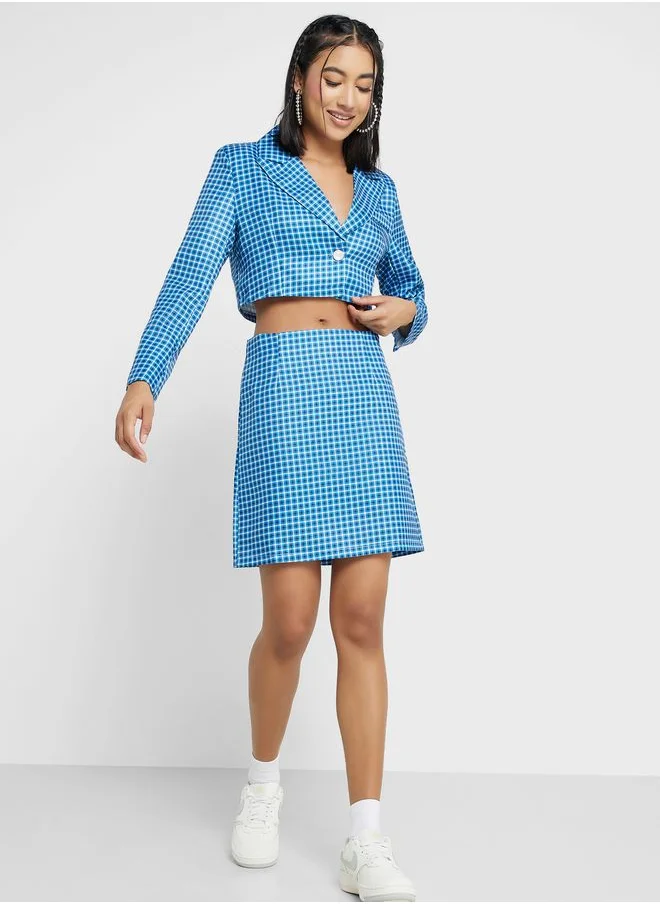 Ginger Gingham Cropped Blazer & A Line Skirt Set