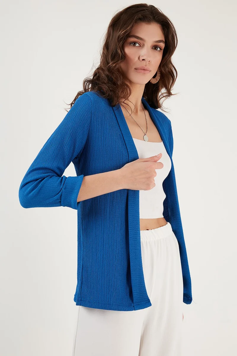 Lela Collar and Sleeve Folded Seersucker Kimono Cardigan Women's Cardigan 5869014