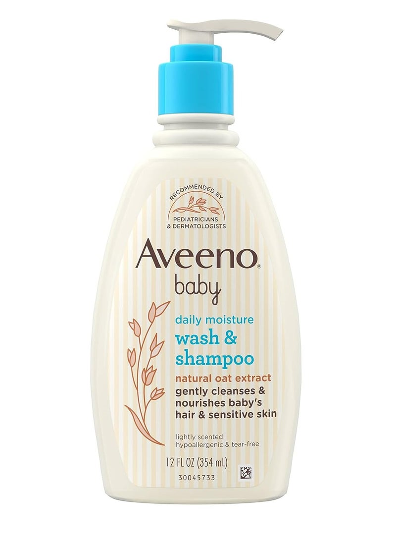 Aveeno Baby غسول الجسم والشامبو اليومي اللطيف من أفينو بيبي بخلاصة الشوفان 2 في 1، غسول استحمام للأطفال وشامبو للشعر، خالٍ من الدموع والبارابين للشعر والبشرة الحساسة، معطر قليلاً، 12 أونصة سائلة  - Image 1