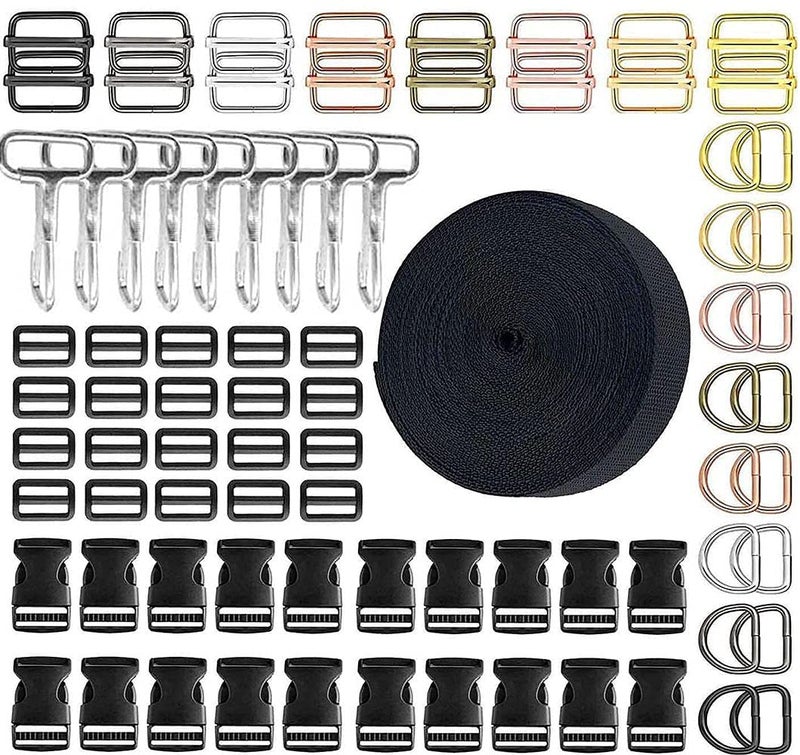 DIY Crafts DIY DIYC14896 Crafts Supply Side Slide Release Buckles TriGlide Slides Nylon Webbing Straps15 Pcs Swivel Clasps Chrome Silver  - Image 1