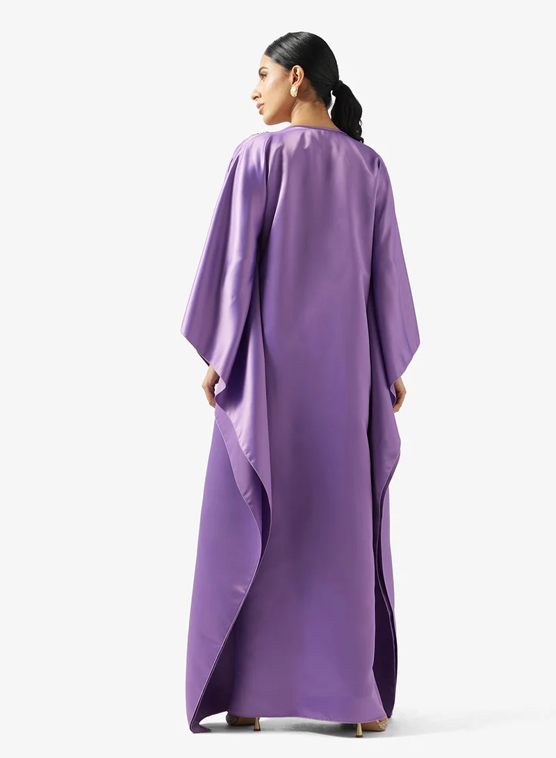 Golden Apple V neck  With Embroidered Jalabiya