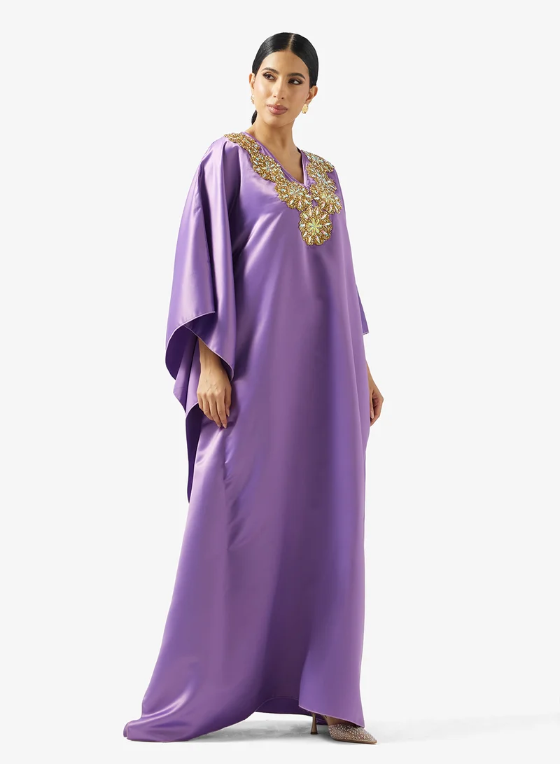 V neck  With Embroidered Jalabiya