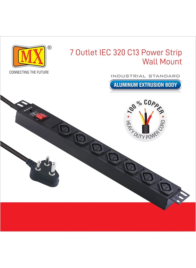 MX MX 7 Outlet 10 AMP IEC 320 C13 Socket Power Strip Extension Board with Built in Fuse Master Switch WallRack Mount Heavy Duty 15m Power Cord  - Image 5