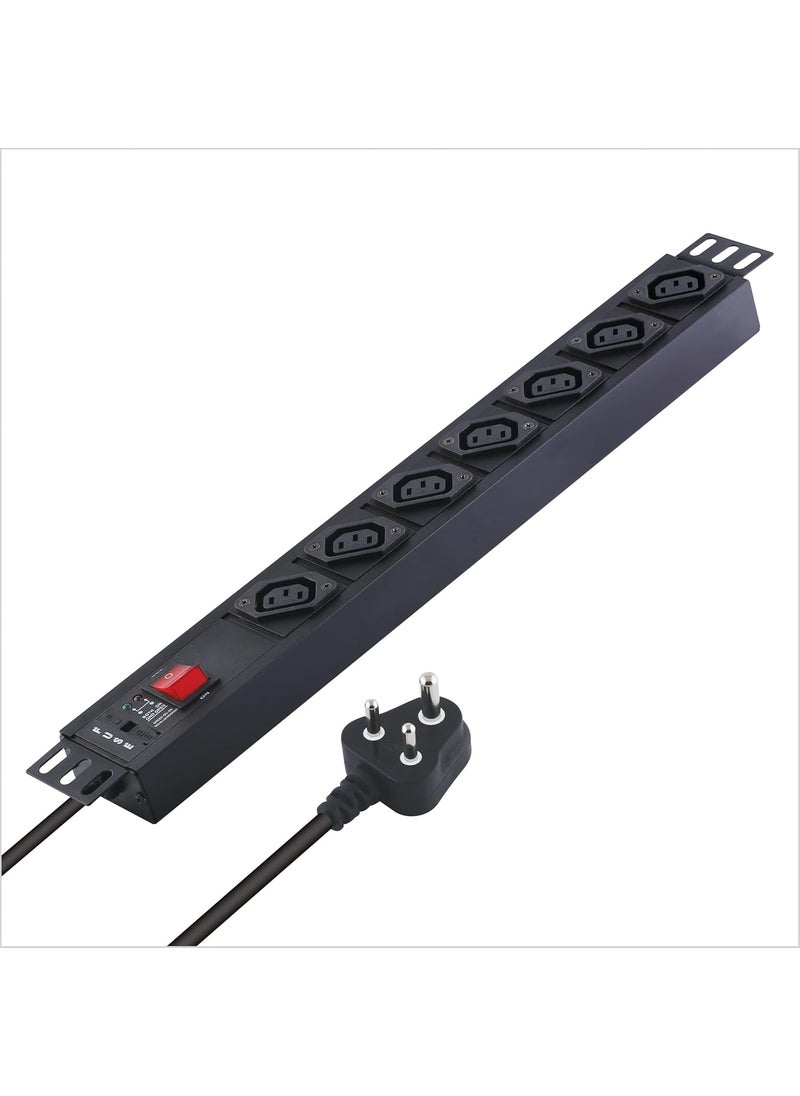 MX MX 7 Outlet 10 AMP IEC 320 C13 Socket Power Strip Extension Board with Built in Fuse Master Switch WallRack Mount Heavy Duty 15m Power Cord  - Image 1