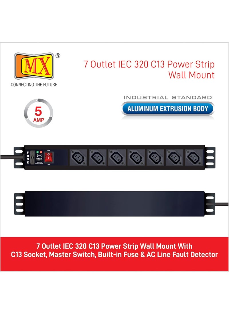 MX MX 7 Outlet 10 AMP IEC 320 C13 Socket Power Strip Extension Board with Built in Fuse Master Switch WallRack Mount Heavy Duty 15m Power Cord  - Image 2