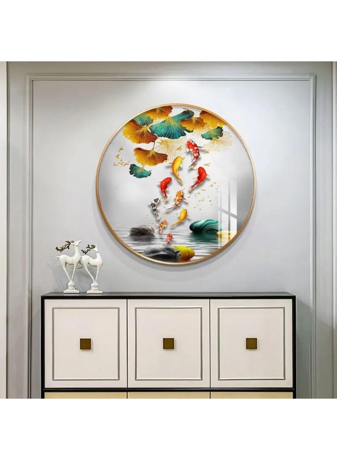 Bliss Vie BLISS VIE Modern Retro Trend Decor Luxury Style Round Wall Painting Wall Art for Bedroom Living Room, with Crystal Porcelain Aluminum Alloy Frame 50x50 cm / 1.3 Fish  - Image 2