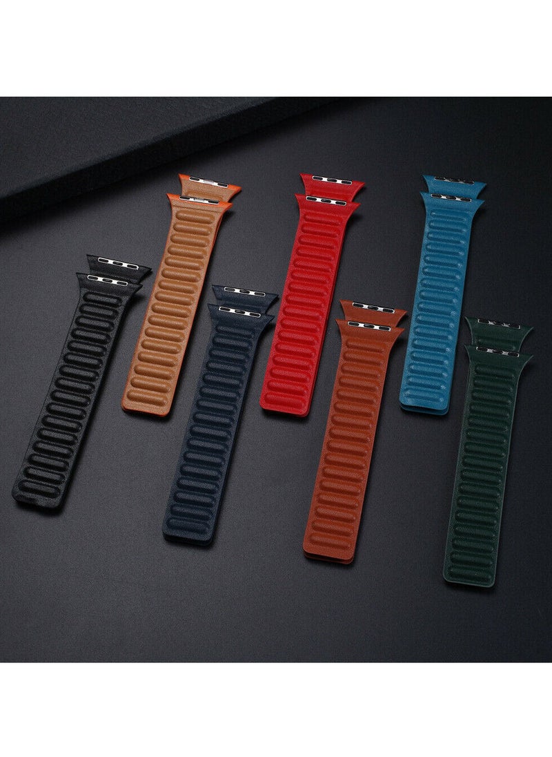 YOMNA - For Apple Watch Leather Link Band Strap iWatch Series 40/44/41/45mm Rose Jupitur Orange Strap with Sequoia Green Strap - Image 1