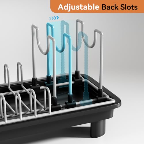 Laveshop Small Dish Drying Rack Compact Dish Drainer for Kitchen Counter with Adjustable Back Slots SpaceSaving for Small Kitchens Black - Image 3