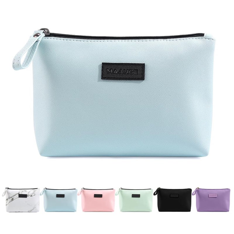 MAANGE Cosmetic Bags for Women Small Makeup Bag for Purse Pu Leather Makeup Pouch Travel Makeup Bag with Zipper Make Up Bag for Travelling (Blue) - Image 1