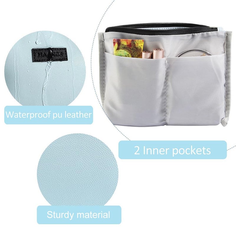 MAANGE Cosmetic Bags for Women Small Makeup Bag for Purse Pu Leather Makeup Pouch Travel Makeup Bag with Zipper Make Up Bag for Travelling (Blue) - Image 5
