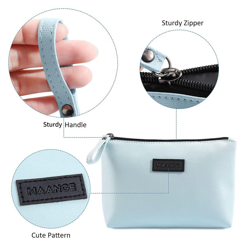 MAANGE Cosmetic Bags for Women Small Makeup Bag for Purse Pu Leather Makeup Pouch Travel Makeup Bag with Zipper Make Up Bag for Travelling (Blue) - Image 4