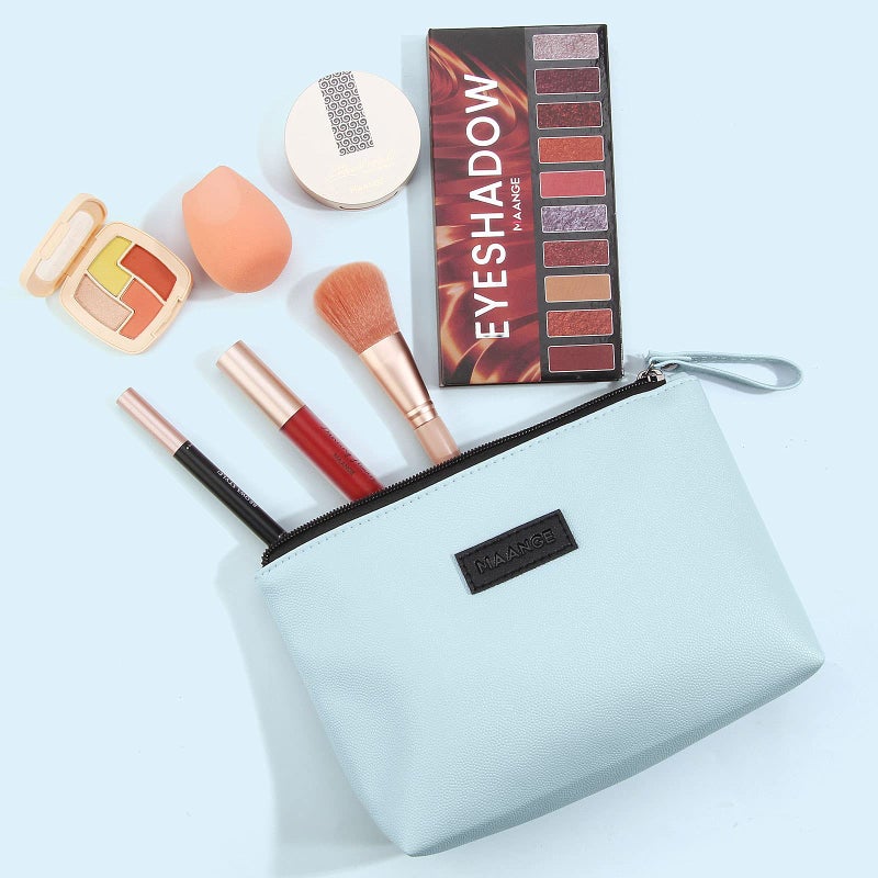 MAANGE Cosmetic Bags for Women Small Makeup Bag for Purse Pu Leather Makeup Pouch Travel Makeup Bag with Zipper Make Up Bag for Travelling (Blue) - Image 2