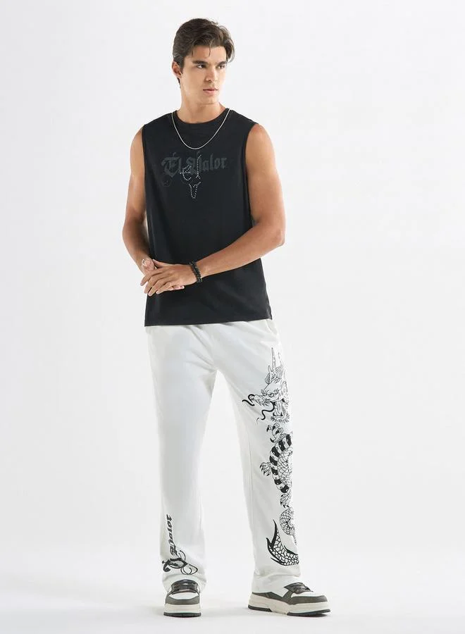 Splash FAV Typographic Print Sleeveless T-shirt with Crew Neck