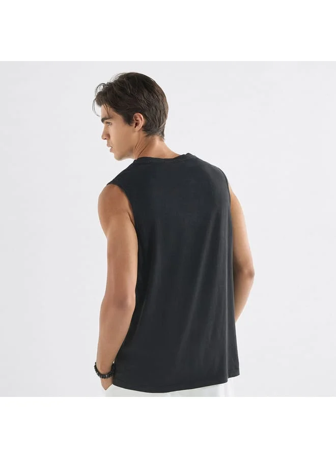 Splash FAV Typographic Print Sleeveless T-shirt with Crew Neck