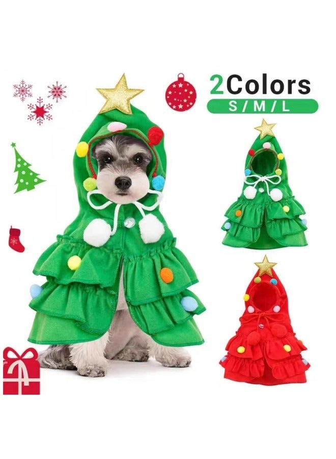 GGEROU Pet Costume for Dogs Cat, Pet Cloak with Pompom, Festival Dog Cat Cape with Hat Cosplay, Green - Image 3