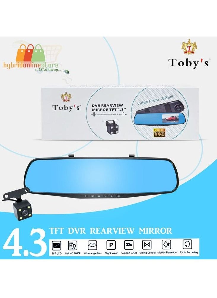 Toby's - Toby's TFT 4.3'' HD 1080P Dual Lens Car DVR Dash Video Cam Auto Mirror Camera Video Recorder - Image 1