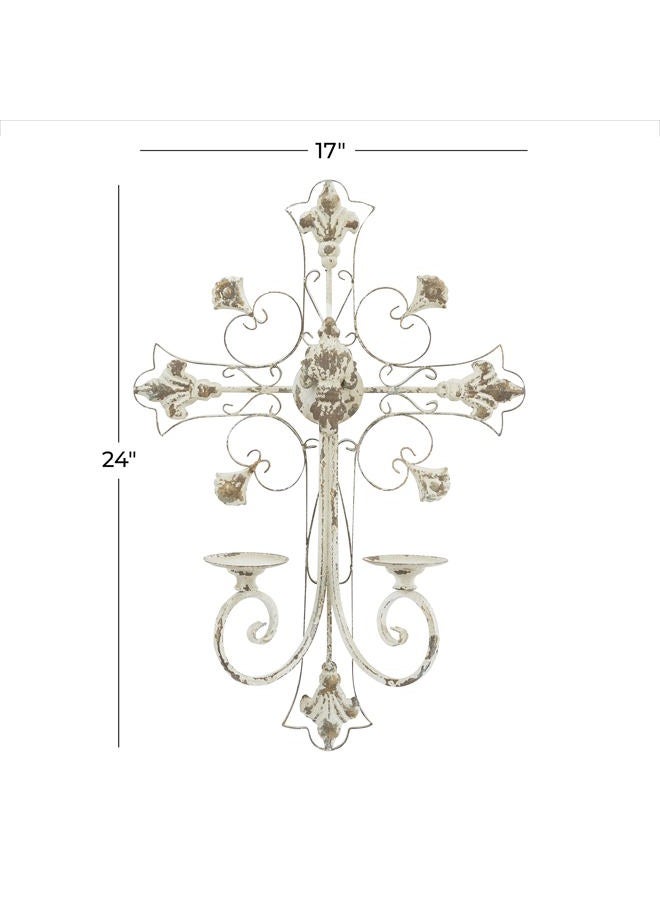 Deco 79 White Iron French Country Wall Sconce 24 x 17 x 5 Inches Candle Holder Hanging Wall Mounted Candle Sconces for Living Room Home Decor - Image 3