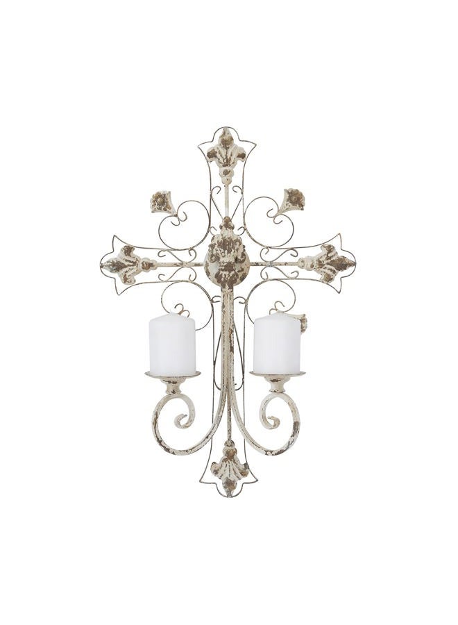 Deco 79 White Iron French Country Wall Sconce 24 x 17 x 5 Inches Candle Holder Hanging Wall Mounted Candle Sconces for Living Room Home Decor - Image 2
