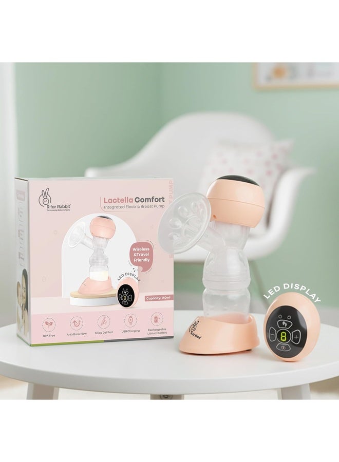 R for Rabbit Lactella Comfort Electric Breast Pump for Mothers LED Display Timer Control Silica Gel Massage Pad Dual Suction Modes 9 Levels Anti-Backflow & Hygiene Protection Travel Friendly (Peach)